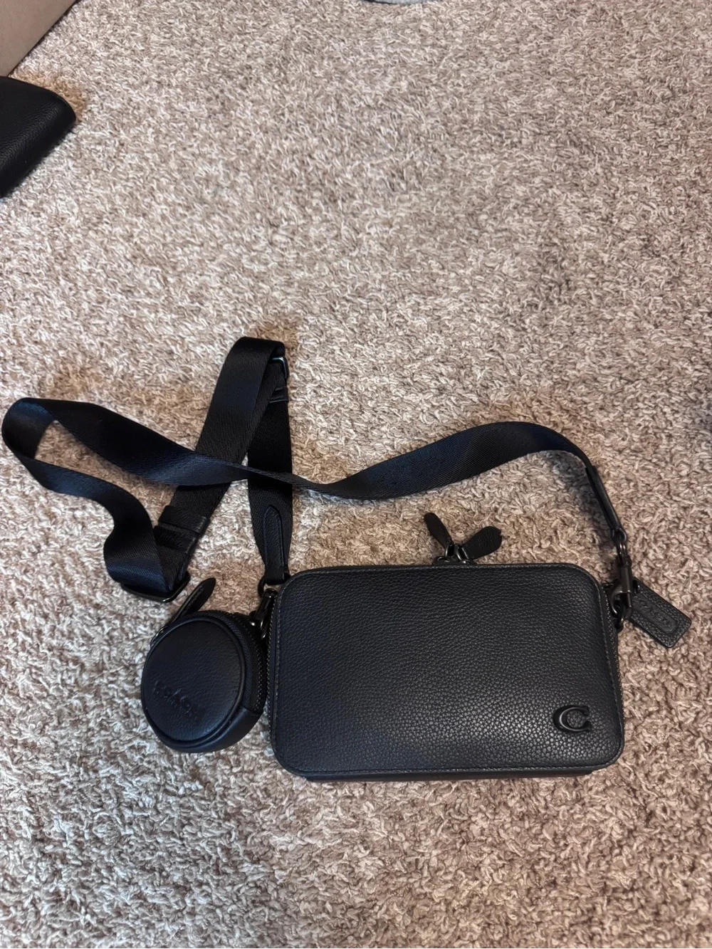 Coach Black Pebbled Leather Belt Bag with Coin Pouch